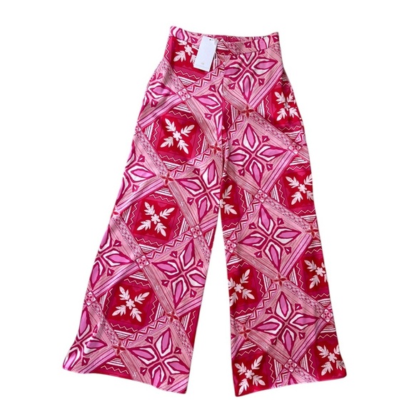 Caroline Constas Printed Wide Leg Pants High Rise with Pockets NWT Pink White - Picture 9 of 11